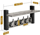 Sorbus Coat Hooks Wall Mount with Shelf – 16 Inch Coat Rack Wall Mount with 5 Heavy Duty Hooks – Floating Wall Shelf with Hooks for Entryway, Bathroom, Bedroom, Kitchen, or Mudroom (Gray) by CozyNest Decor