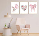 3Pcs Cute Bunny Canvas Wall Art Pink Bow Easter Poster Prints Love Wildflowers Picture Decoration for Nursery Girl Bedroom Children's Room Easter Gifts for Kids Unframed by CozyNest Decor