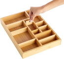 Juvale Drawer Organizer Tray - 14 x 10 x 2 In Brown Bamboo - 8 Adjustable Dividers for Custom Storage - Silverware & Utensil Organizer - Desk Drawer Divider - Versatile Wooden Divided Tray by CozyNest Decor