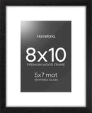 Homeforia 8x10 Picture Frame Black Wood, High End Oak 8 x 10 Wooden Frames with Mat 5 by 7 Print, 8x10 Frame Matted to 5x7 inch Photo, 8by10 Wall or Tabletop Frames, Tempered Glass, Wall Kit, Set of 1 by CozyNest Decor