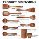 Wooden Spoons for Cooking 10 Pieces Set, Teak Kitchen Utensils Spatula, Wooden Cooking Utensils Spoons, with Spoon Rest, Strainer Spoon, Pasta server, Fried Spatula and Salad Fork, Utensil Holder by CozyNest Decor