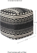 REDEARTH · Tufted Pouf Ottoman with Filler Textured Storage Cube Bean Bag Pouffe Footrest for Living Room, Bedroom, Nursery, Kidsroom; 100% Cotton (17.5"X17.5"X17.5", Ziggurat Obsession Black) by CozyNest Decor