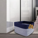 COMFY-HOMI Rectangular Cotton Rope Basket With Handles for Shelves|Dog Toy|Baby Gift - Dark Blue (13.5" x 11" x 9.5") by TinyTreasures Baby Boutique