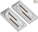 Kitchen Drawer Organizer - 2 Pack, Stackable Bamboo Drawer Organizers, Wooden Storage Box Tray for Cabinet, Pantry, Bathroom Countertop, Multi-use Organization and Storage (White) by CozyNest Decor