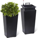 22.5" Tall Planters Set of 2, Outdoor＆Indoor Black Planter Pots, High Front Porch Planter Pots with Drainage Holes＆Water Level Monitor＆Inner Bucket, Automatic Watering, Black by CozyNest Decor