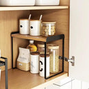 Mitus Shelf Organizer and Storage, Tiered Wood Cabinet Rack for The Kitchen Counter, Bathroom Counter, Pantry Cupboard, Office Desk Bookshelf, 12" Wide Natural and Black by CozyNest Decor