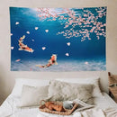 Japanese Koi Fish Tapestry, Cherry Blossoms Asian Oriental Blue Floral Branch Koi Fish Carp Tapestries Wall Hanging for Bedroom Living Room Office Decor 60"x40" by CozyNest Decor