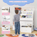 NACHES 3-Tier Kids Bookshelf with 5 Fabric Drawers, Metal Toy Storage Organizer for Kids Room, Living Room & Study Room, White (White) by TinyTreasures Baby Boutique