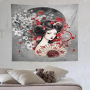 Japanese Geisha Tapestry Asian Red Cherry Blossom Red Sun Traditional Kimono Folk Tapestries Home Decor for Living Room Bedroom Apartment Farmhouse Dorm 60"x50" by CozyNest Decor