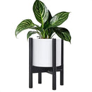 D'vine Dev Planter Pot with Stand - 8 Inch Plastic Cylinder Flower Pot with Wood Planter Holder for Indoor, Matte White Pot + Ebony Stand, 55-C-K-1 by GreenHaven Gardens