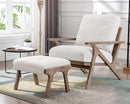Mid Century Modern Accent Chair with Ottoman, Farmhouse Linen Upholstered Living Room Armchair and Ottoman Set, 23" Seat Wide Retro Leisure Lounge Chair with Wood Frame for Home, Bedroom, White by CozyNest Decor