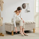 Storage Bench Ottoman 48.6 Inch with Safty Lift Top Lid, Tufted Solid Wood Tapered Legs Footstool for Bedroom, Living Room & Entryway Light Brown by CozyNest Decor
