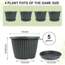 Large-Planter-Indoor-Outdoor Plant Pots, 14 inch 4 Pack Plastic Flower Pots with Saucer And Drainage Holes, Modern Garden Planters For Planting Medium Large Plants， Decorative Resin Garden Pots by CozyNest Decor