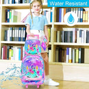 Girls Rolling Backpack, Cute Unicorn Roller Wheels Kids Bookbag - Wheeled Elementary School Bag - 3PCS Unicorn by TinyTreasures Baby Boutique