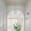 WUZUPS Chandelier Rustic Farmhouse Industrial Round Ceiling Pendant LED Light Fixture Clear Seeded Glass Shade for Dining Room Kitchen Island Foyer Entryway, H 20.9" x W 15.9", Brushed Nickel by CozyNest Decor