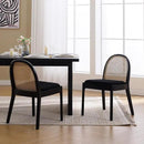 Mid Century Dining Chairs Set of 2, Accent Rattan Sherpa Fabric Side Chairs Kitchen Chair with Solid Wooden Legs for Living Room Dining Room, Black by CozyNest Decor