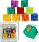 Kingtree Baby Blocks, 9PCS Soft Squeeze Building Blocks Stacking Toys for 6+ Months Babies, Baby Teething Chewing Educational Blocks Set with Numbers Animals Shapes Textures by TinyTreasures Baby Boutique