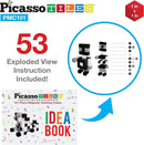 PicassoTiles 101pc Magnetic Puzzle Cube Set Black and White 1 Inch Construction Blocks STEM Educational Toy for Kids Age 3 Plus Sensory Learning Kit with Idea Book for Building and Creativity PMC101 by TinyTreasures Baby Boutique