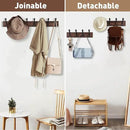 32.2'' Large Coat Rack Wall Mount Coat Hooks Coat Hanger with 8 Metal Black Triple- Hooks Brown Pine Real Wood Plank Hat Rack for Wall Hooks for Hanging Coat Hat Jacket by CozyNest Decor