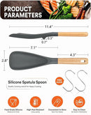 Cooking Spoon for Nonstick Cookwares, Great for Cooking and Serving Sturdy BPA-Free Matte Silicone, Wood Handle Spoon for Mixing, Scoop, and Scrape (2 Pack of Grey, 11.4 inch) by CozyNest Decor