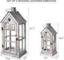 Large Farmhouse Wooden Metal Candle Lantern Set of 2, Rustic Decorative Floor Lanterns, Indoor/Outdoor Village Houses Lantern for Home Decor (No Glass) by CozyNest Decor