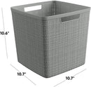 Curver Set of 4 Jute Large Cube Decorative Plastic Organization and Storage Baskets, Perfect Bins for Home Office, Closet Shelves, Kitchen Pantry and All Bedroom Essentials, Grey by TinyTreasures Baby Boutique