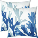 Embroidered Decorative Throw Pillow Cover, 18"x18" Set of 2, Farmhouse Pillowcase Blue Corals Knit Pattern Cotton Canvas Cushion Case Square Floral Pillow Case for Sofa Couch Bed Living Room by CozyNest Decor