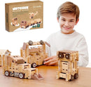 Jovi-mindly＆Notchies Wooden Blocks Train Set 101 PCS Create 40+ Shapes,Toys Educational Wooden Building Blocks Puzzles for Kids Ages 5-8 Boys and Girls,Truck/Excavator,FSC Certified,Graduate Gifts by TinyTreasures Baby Boutique