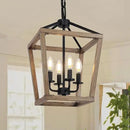4 Light Farmhouse Chandelier, Rustic Ceiling Light Lantern Light Fixture with Wood Painted Metal Cage and Adjustable Chain, E12 Base Geometric Hanging Light Fixture for Entryway, Kitchen, Indoor by CozyNest Decor
