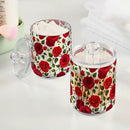 2 Pack Qtip Holder Dispenser Red Rose Flowers Bathroom Storage Canister Lid Acrylic Plastic Apothecary Jar Set Vanity Makeup Organizer for Cotton Swab/Ball/Round Pads, Floss by CozyNest Decor