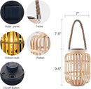 pearlstar Outdoor Solar Lanterns Light Rattan Natural Lantern with Handle for Hanging or Table Lamp for Patio Yard Garden Wedding Home Decoration, Edison Bulb, Auto on/Off (Style 4) by GreenHaven Gardens