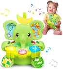 Baby Elephant Musical Stuffed Animals Toy with Light-Up Music & Crinkle Sound Paper,Infant Bilingual Early Learning Education Toys,Tummy Time Toys for 0-3-6-12+ Months Boy Girl, Green by TinyTreasures Baby Boutique