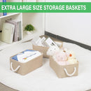 Bidtakay Small Storage Baskets for Shelves 3 Pack Fabric Storage Bins for Organizing Linen Collapsible Organizer for Closet-Flaxen by TinyTreasures Baby Boutique
