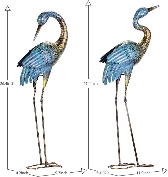 Natelf Garden Crane Statues Outdoor, Standing Blue Heron Decoy Sculptures, Metal Bird Yard Art for Lawn Patio Backyard Decoration(Set of 2), photo 5 of 8