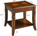 Solid Wood End Table with Storage Shelf, Vintage Rectangle Sofa Side Table with Splicing Tabletop and Carved Leg, BesideTelephone Table Cherry Brown,19.7 * 17.7 * 19.7in CJZ-DR200 by CozyNest Decor