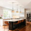 WUZUPS Nickel Chandelier Rustic Farmhouse Industrial Round Ceiling Pendant LED Light Fixture with Amber Glass Shade for Dining Room Kitchen Island Foyer Entryway, H 17" W 13.4", E26 Base by CozyNest Decor