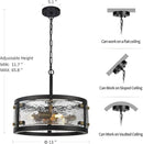 13" Industrial Drum Glass Chandelier, 3-Light Rustic Hanging Pendant Lights, Metal Round Lighting Fixture for Dining Room Foyer Entryway Hallway Bedroom, Clear Waterglass Drum Shade by CozyNest Decor