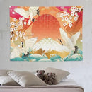 HZOHNAGO Japanese Tapestry Cherry Blossom Crane Sea Wave Fuji Mountain Red Sun Pattern Printed Wall Tapestry Painting Wall Hanging for Bedroom Living Room Dorm 80" W x 60" H by CozyNest Decor