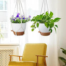 10 inch Self Watering Hanging Planters, 2 Pack Hanging Baskets for Indoor Outdoor Plants, Hanging Flower Pots with Drainage Holes & 2 Kinds of Plant Hangers for Garden Home Décor, White Brown by CozyNest Decor