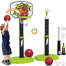 3 in 1 Toddler Basketball Hoop and Tee Ball Set for Boys: Kids Baseball Tee with Automatic Pitching Machine Adjustable Height Indoor and Outdoor Sports Toys Christmas Birthday Gifts for Boy Age 3-12 by TinyTreasures Baby Boutique