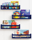 Forbena Navy Blue Floating Book Shelves for Nursery Boy, Decorative Wall Bookshelf for Kids Room, Small Wood Floating Shelves Wall Mounted for Boys Bedroom Bathroom (Set of 4, Blue) by TinyTreasures Baby Boutique