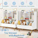 Kids Bookshelf and Toy Storage, 4-Cubby Toy Storage Organizer with Bookcase, Wood Kid Storage Cubby, 24"L x 14"D x 28"H Montessori Toy Shelf, Toddler Book Shelf for Kids Room Nursery Playroom by CozyNest Decor