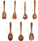 Teak Wooden Kitchen Utensil Set - 7Pcs Wooden Cooking Utensils Including Spatula by CozyNest Decor
