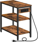 HOOBRO End Table with Charging Station, Simple Rustic Side Table with 3-Tier Storage Shelf, Narrow Nightstand for Small Spaces, for Living Room, Industrial Design, Rustic Brown and Black BF149UBZ01 by CozyNest Decor