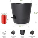 Self Watering Pots for Indoor Plants,12 inch Planters with Drainage Holes Plastic Flower Pots with Deep Reservoir, Black by CozyNest Decor