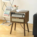 MaxSmeo Small Nightstand with Charging Station, Rattan Side Table Mid Century Modern Bedside Table for Bedroom, Living Room and Small Spaces, Solid Wood Legs (Rustic Brown) by CozyNest Decor
