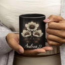 Personalized Nature Inspired Coffee Mug, Custom Name Black Cup 11oz or 15oz, Elegant Flower Ceramic Mug for Gardeners, Custom Floral Themed Coffee Cup, Gifts for Flower Lovers by CozyNest Decor