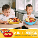 Nuogo 2 Pcs Stainless Steel Baby Suction Plates with Removable Silicone Shell 2-in-1 Metal Toddler Bowl Divided for Picky Eaters Kids Feeding Led Weaning Supplies, Dishwasher Safe (Yellow,Blue) by TinyTreasures Baby Boutique