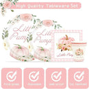 Aukolass Pumpkin Party Supplies Tableware Set - Fall Theme Party Decorations Including Plates, Napkins and Cups for Pumpkin Birthday and Baby Shower Party, Serves 24 Guests (pink)