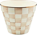 MACKENZIE-CHILDS Enamel Garden Pot, Decorative Pot for Plants, Outdoor Flowerpot Decor, Extra Large, Brown-and-White Mocha Check by GreenHaven Gardens